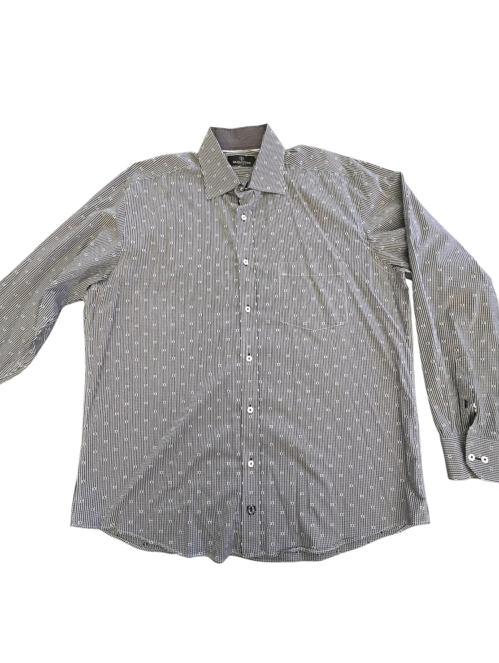 Bugatchi Uomo XL Button Down Shirt Black White Micro Check Modern Fit - Picture 6 of 9
